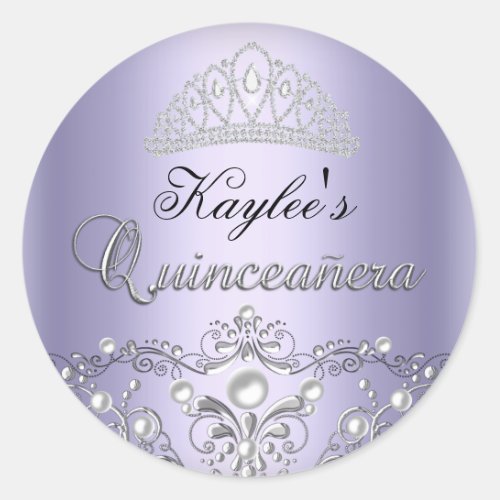 Silver  Purple Damask Pearl Quinceanera Sticker