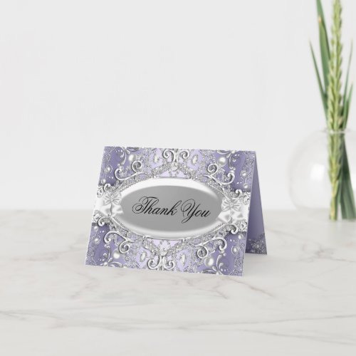 Silver  Purple Damask Pearl Thank You Card