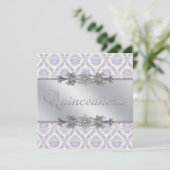 Silver Purple Damask Quinceanera Invitation (Standing Front)