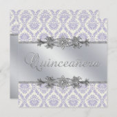 Silver Purple Damask Quinceanera Invitation (Front/Back)
