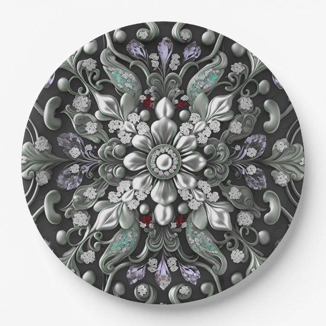 Silver Purple Decorative Paper Plate (Front)