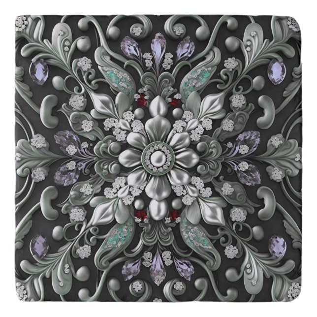 Silver Purple Decorative Trivet (Front)