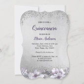 Silver Purple Dress Floral Quinceanera Invite (Back)