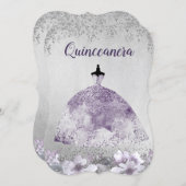 Silver Purple Dress Floral Quinceanera Invite (Front/Back)