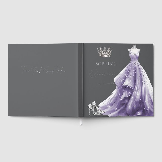 Silver Purple Dress Princess Quinceañera  Foil Guest Book (Full)