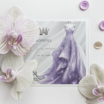 Silver Purple Dress Princess Quinceañera  Napkins by Invitationboutique at Zazzle