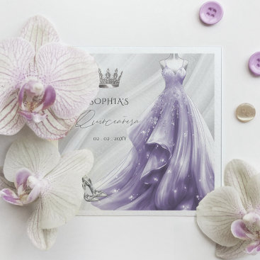 Silver Purple Dress Princess Quinceañera  Napkins