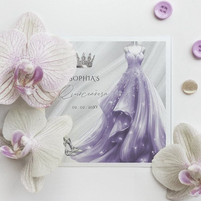 Silver Purple Dress Princess Quinceañera  Napkins (Silver Purple Dress Princess Quinceañera Napkins)