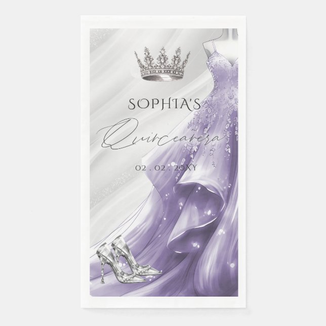 Silver Purple Dress Princess Quinceañera  Paper Guest Towels (Front)