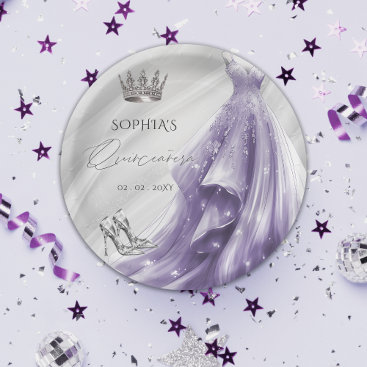 Silver Purple Dress Princess Quinceañera  Paper Plates