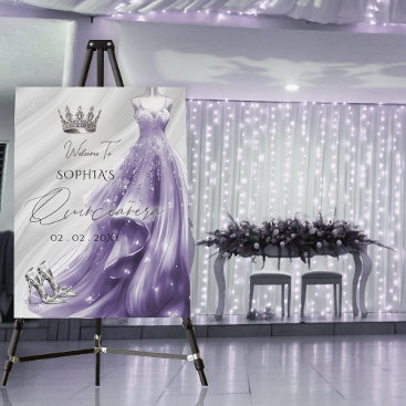 Silver Purple Dress Quinceañera Welcome Sign