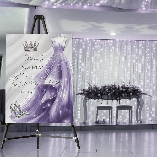 Silver Purple Dress Quinceaera Welcome Sign