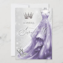 Silver Purple Dress Snowflakes Winter Sweet 16 Invitation