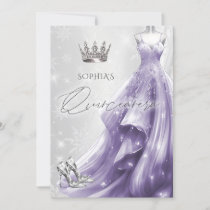 Silver Purple Dress Winter Snowflakes Quinceañera  Invitation