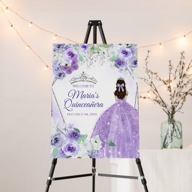 Silver & Purple Dresses Quinceañera Crown Birthday Foam Board (In Situ (Stand))