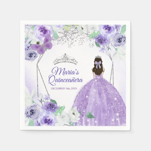 Silver Purple Dresses Quinceaera Crown Birthday Napkins