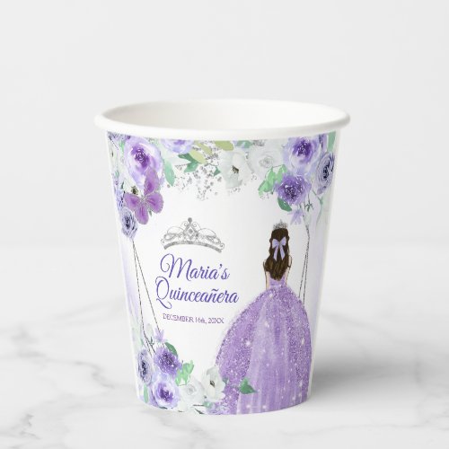 Silver  Purple Dresses Quinceaera Crown Birthday Paper Cups
