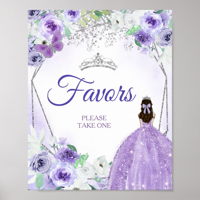 Silver & Purple Dresses Quinceañera Favors Poster (Front)