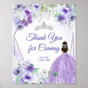 Silver & Purple Dresses Quinceañera Thank You Poster