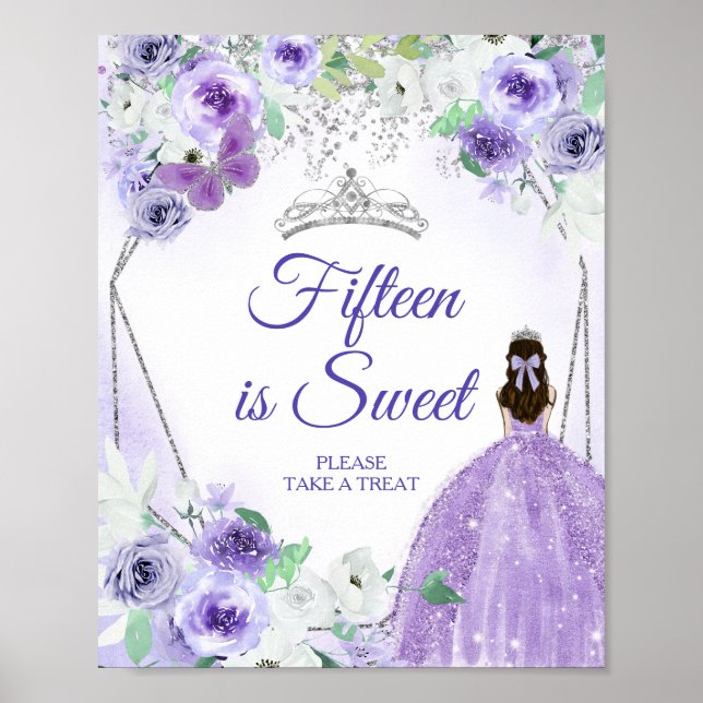 Silver & Purple Dresses Quinceañera Treat Favor  Poster (Front)
