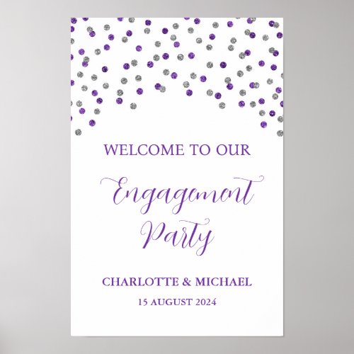 Silver Purple Engagement Party Custom 12x18 Poster