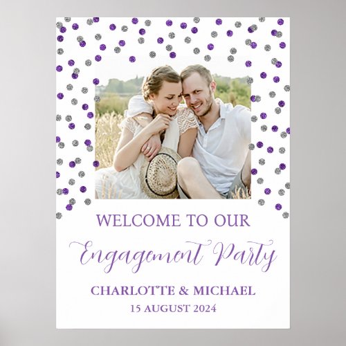 Silver Purple Engagement Party Custom 18x24 Photo Poster