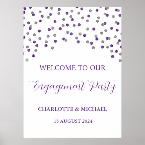 Silver Purple Engagement Party Custom 18x24 Poster