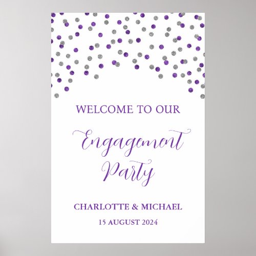 Silver Purple Engagement Party Custom 20x30 Poster