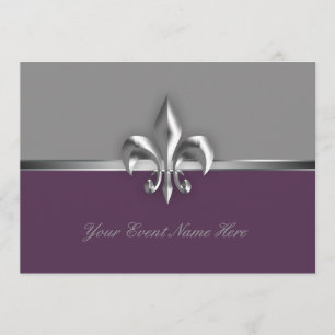 Silver Purple Fleur de Lis Event Invitation