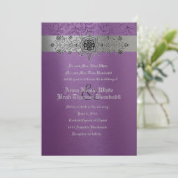 Silver & Purple Floral Metallic Wedding Invitation | Zazzle