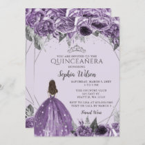 Silver Purple Floral Princess Quinceañera Invitation