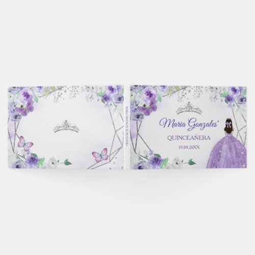 Silver  Purple Floral Quinceaera Guest Book