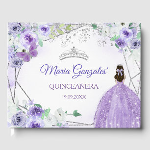 Silver & Purple Floral Quinceañera Guest Book