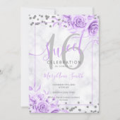 Silver Purple Floral Sweet 16 Marble Glitter    Invitation (Front)