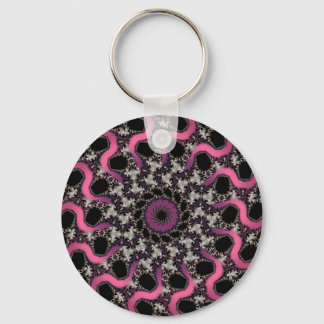 Silver Purple Fractal Pink Ribbon Keychain