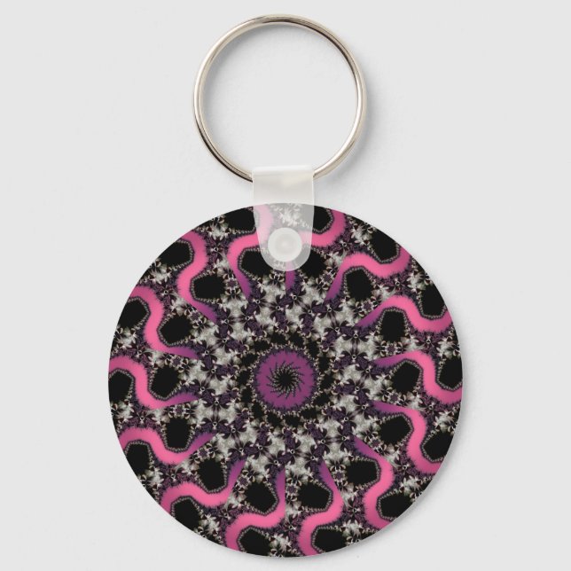 Silver Purple Fractal Pink Ribbon Keychain (Front)