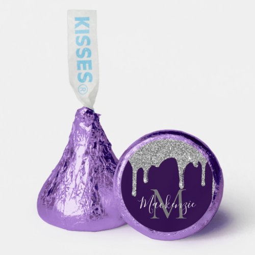 Silver Purple Glam Dripping Glitter Monogram Hersheys Kisses