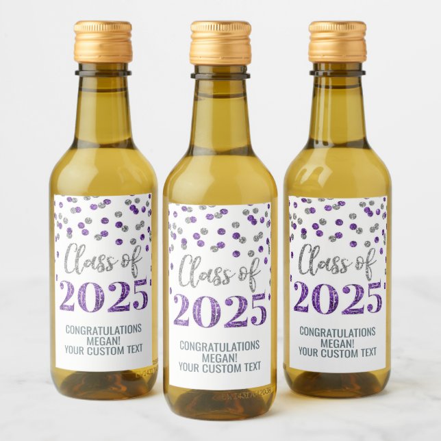 Silver Purple Glitter Class of 2025 Graduation Wine Label (Bottles)