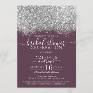 Silver Purple Glitter Confetti Bridal Shower Invitation