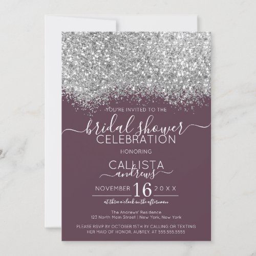 Silver Purple Glitter Confetti Bridal Shower Invitation