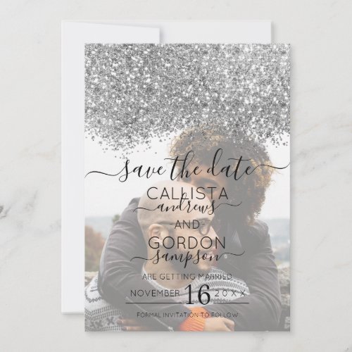 Silver Purple Glitter Confetti Photo Wedding Save The Date