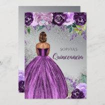 Silver Purple Glitter Dress Quinceañera Quince  In Invitation