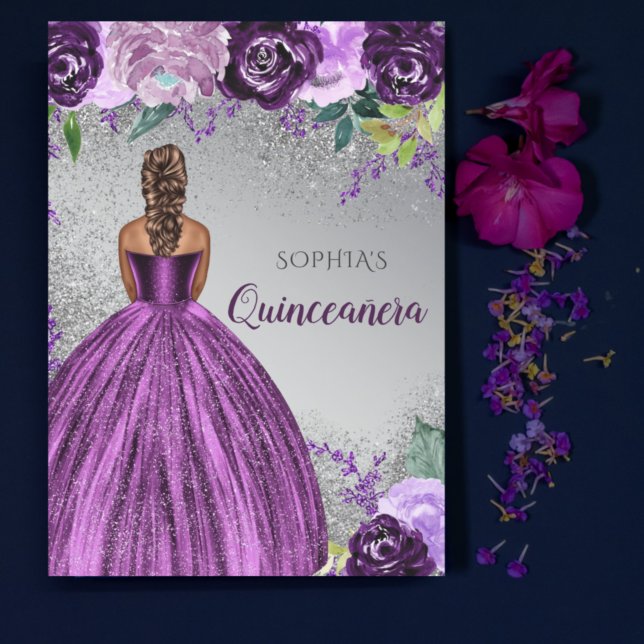 Silver Purple Glitter Dress Quinceañera Quince  Invitation (Creator Uploaded)