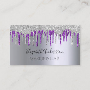 Silver purple glitter drips makeup hair business card