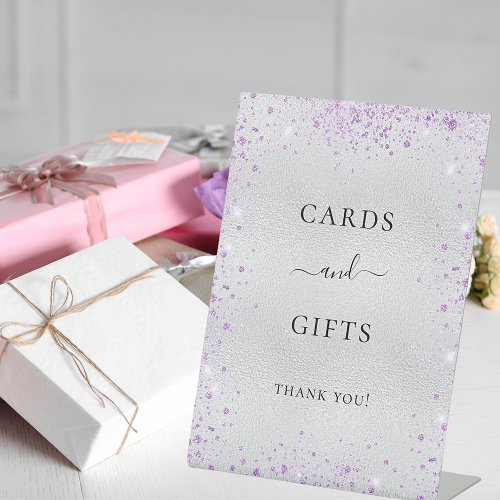 Silver purple glitter dust cards gifts sign