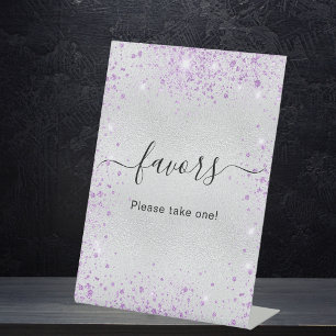 Silver purple glitter favors sign
