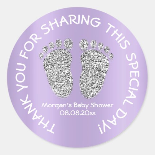 Silver Purple Glitter Feet Baby Shower Favor Thank Classic Round Sticker