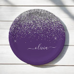 Silver Purple Glitter Girly Monogram Name Paper Plates<br><div class="desc">Silver and Purple Sparkle Glitter Monogram Name and Initial Party Plates. This makes the perfect sweet 16 birthday,  wedding,  bridal shower,  anniversary,  baby shower or bachelorette party gift for someone that loves glam luxury and chic styles.</div>