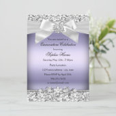 Silver Purple Glitter Jewel Bow Quinceanera Invitation (Standing Front)