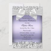 Silver Purple Glitter Jewel Bow Quinceanera Invitation (Front)